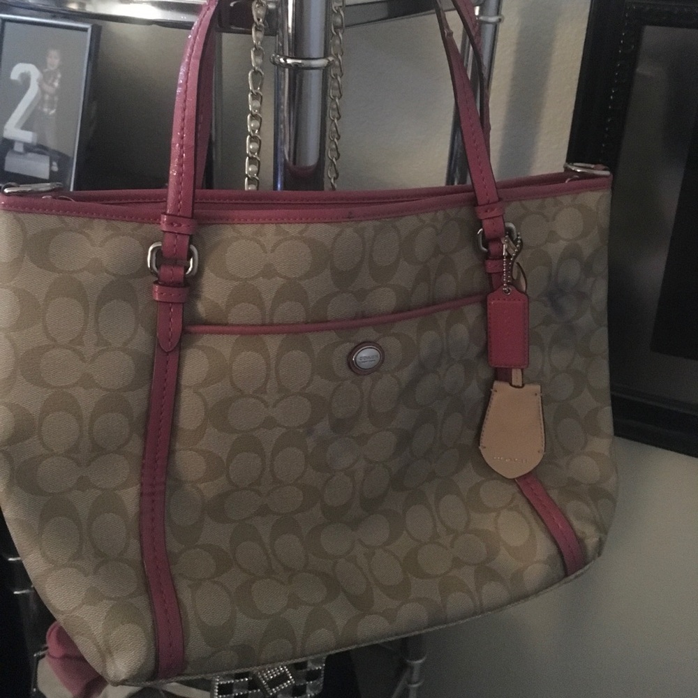 Pink and tan coach bag